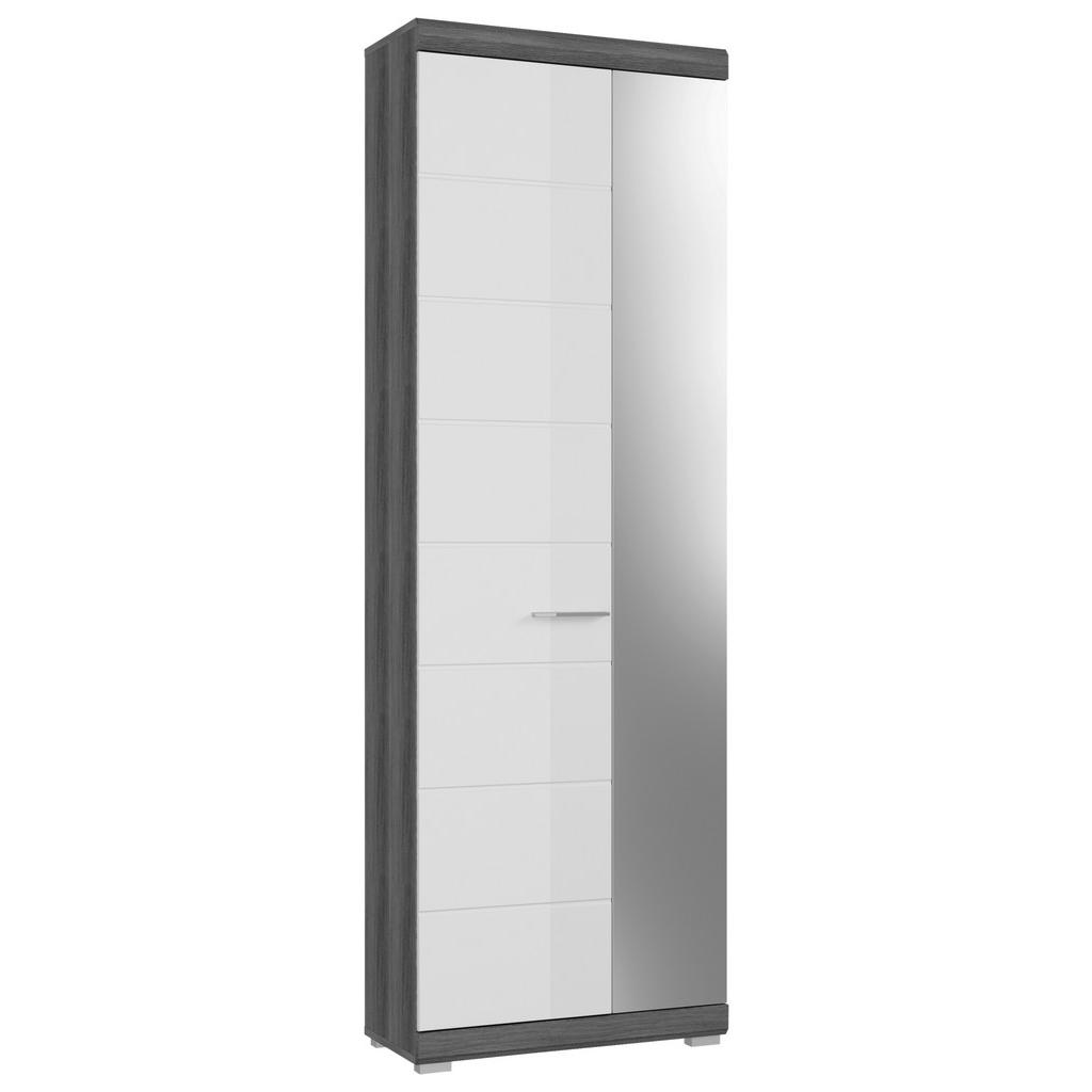 MID.YOU SKŘÍŇ NA ODĚV, barvy stříbra, tmavě šedá, vysoce lesklá bílá, 90/197/37 cm