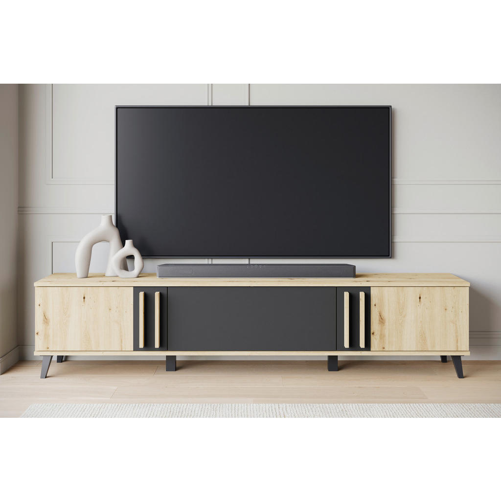 NÍZKÁ KOMODA, černá, dub artisan, 180/40/33 cm