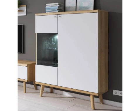 Nízká vitrína Primo, dub riviera/bílá
