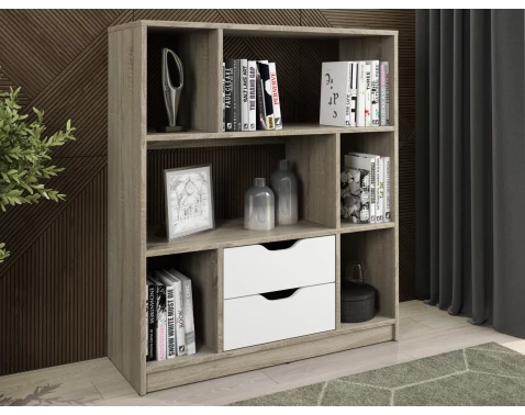 Nízký regál/knihovna Sten Mini, dub sonoma/bílá
