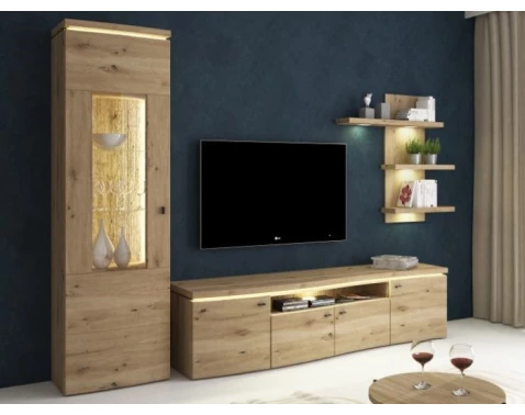 Obývací stěna Bolus, dub artisan, s osvětlením
