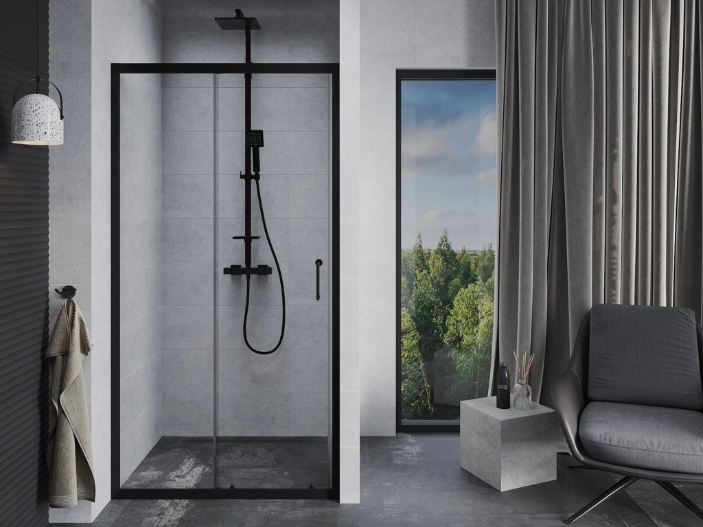 OLSEN SPA Sprchové dveře do niky TREOS NEW BLACK Barva rámu Černá matná, Rozměr A 140, Směr zavírání Univerzální Levé / Pravé, Výplň Čiré bezpečnostní sklo 6 mm OLBTREO140BC