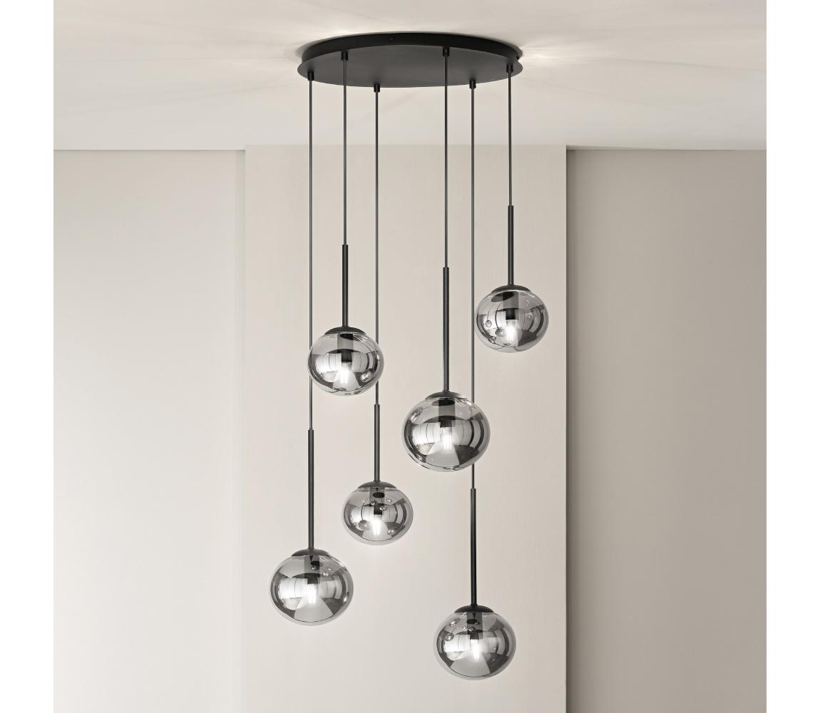 Ondaluce - Lustr na lanku JEWEL 6xE14/10W/230V pr. 55 cm černá/kouřová černá SO.JEWEL/R-6NERO