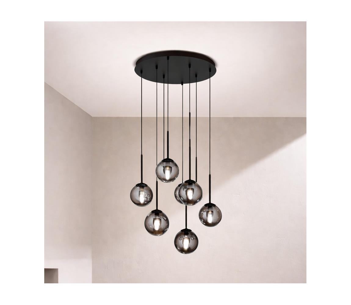 Ondaluce - Lustr na lanku JEWEL 8xE14/10W/230V pr. 70 cm černá/kouřová černá SO.JEWEL/8-NERO