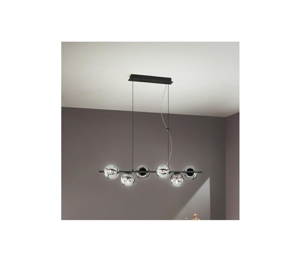 Ondaluce - Lustr na lanku MONILE 6xE14/10W/230V černá/kouřová černá SO.MONILE/6-NERO