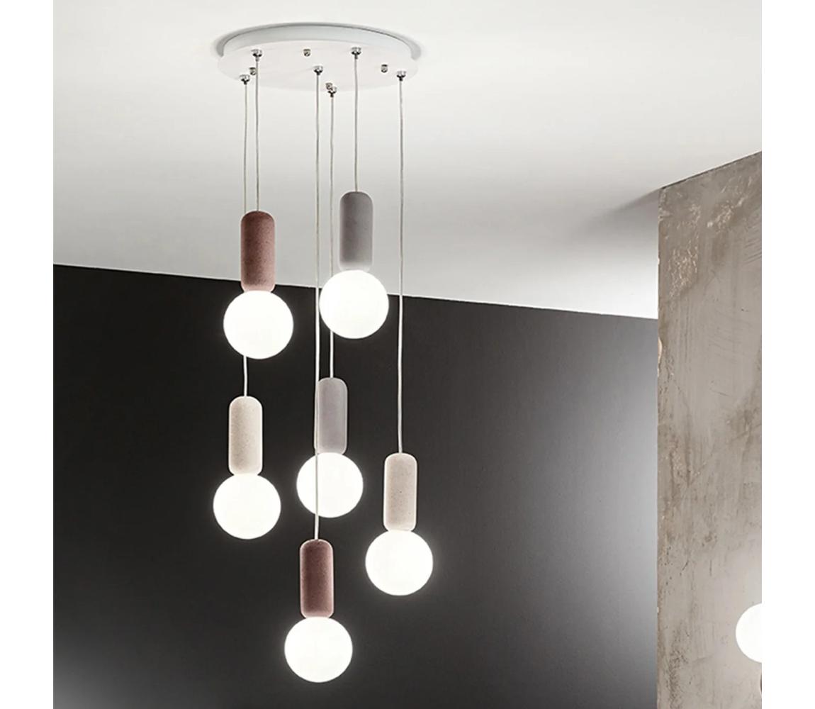 Ondaluce - Lustr na lanku ROCK 6xG9/7W/230V pr. 35 cm beton/hnědá/šedá/bílá SO.ROCK/MIX-6