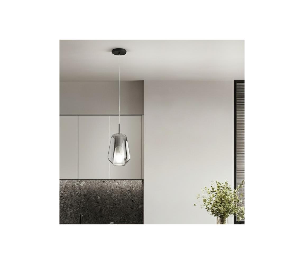 Ondaluce - Lustr na lanku TH 1xE27/15W/230V pr. 19 cm černá/kouřová šedá SO.TH/1-FUME