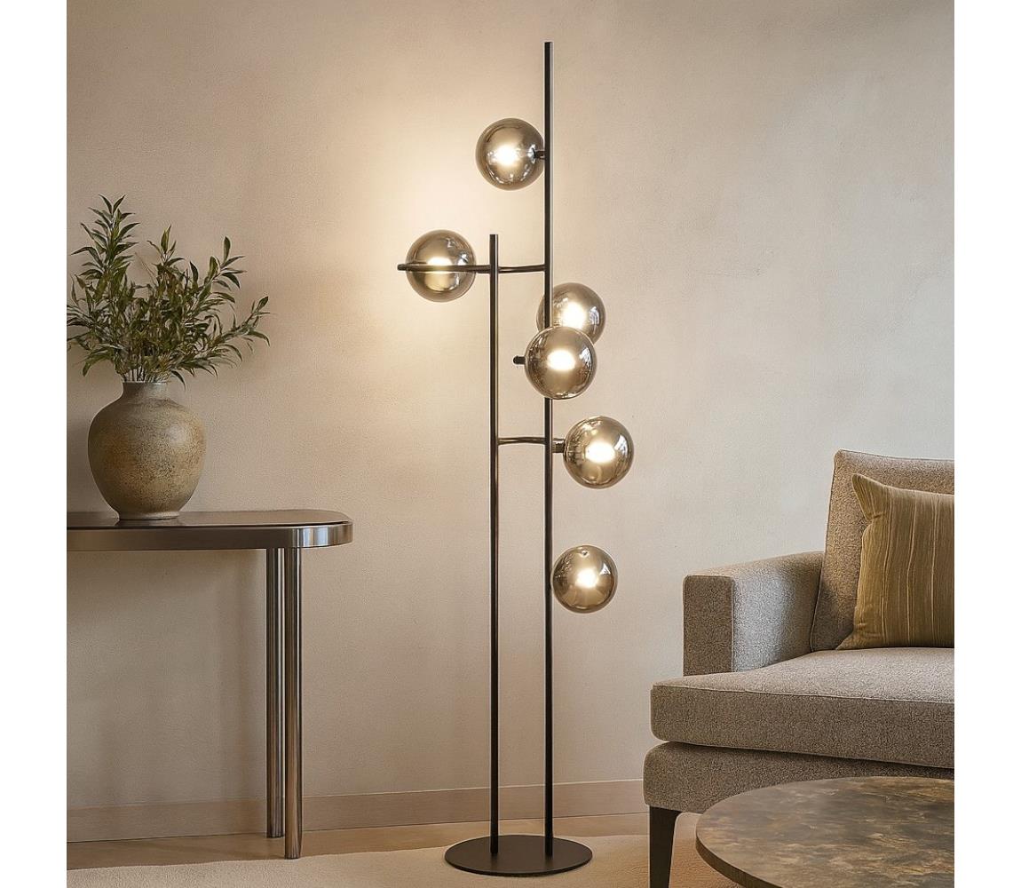 Ondaluce - Stojací lampa JEWEL 6xE14/10W/230V 166 cm černá/kouřová černá PT.JEWEL/NERO