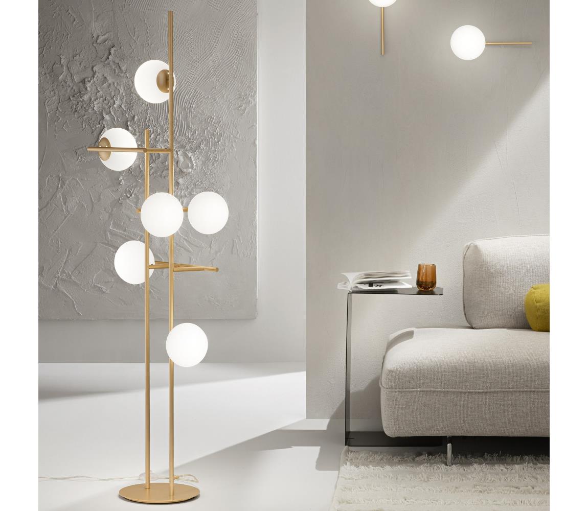 Ondaluce - Stojací lampa JEWEL 6xE14/10W/230V 166 cm zlatá/bílá PT.JEWEL/ORO