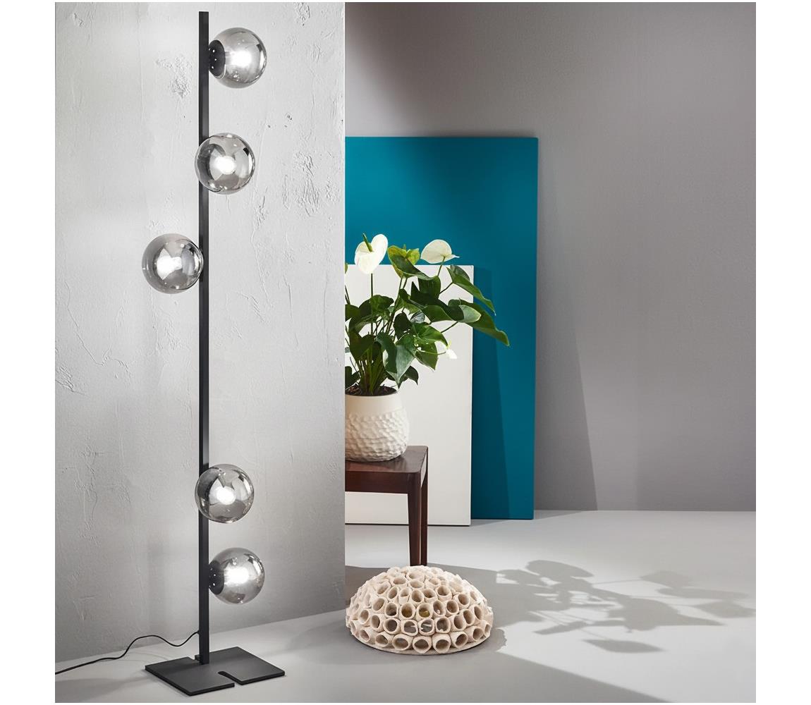 Ondaluce - Stojací lampa MONILE 5xE14/10W/230V 170 cm černá/kouřová černá PT.MONILE/NERO