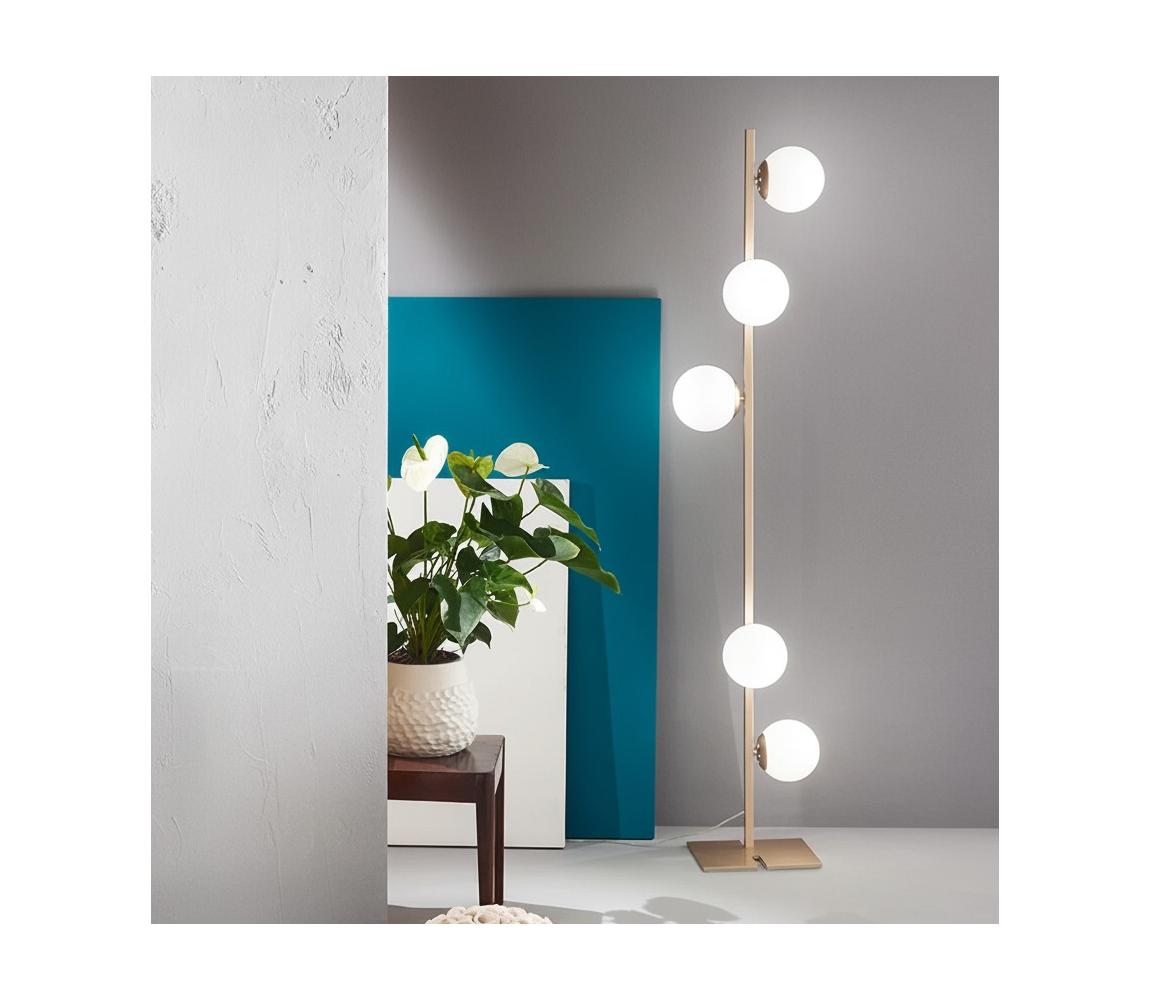 Ondaluce - Stojací lampa MONILE 5xE14/10W/230V 170 cm zlatá/bílá PT.MONILE/ORO