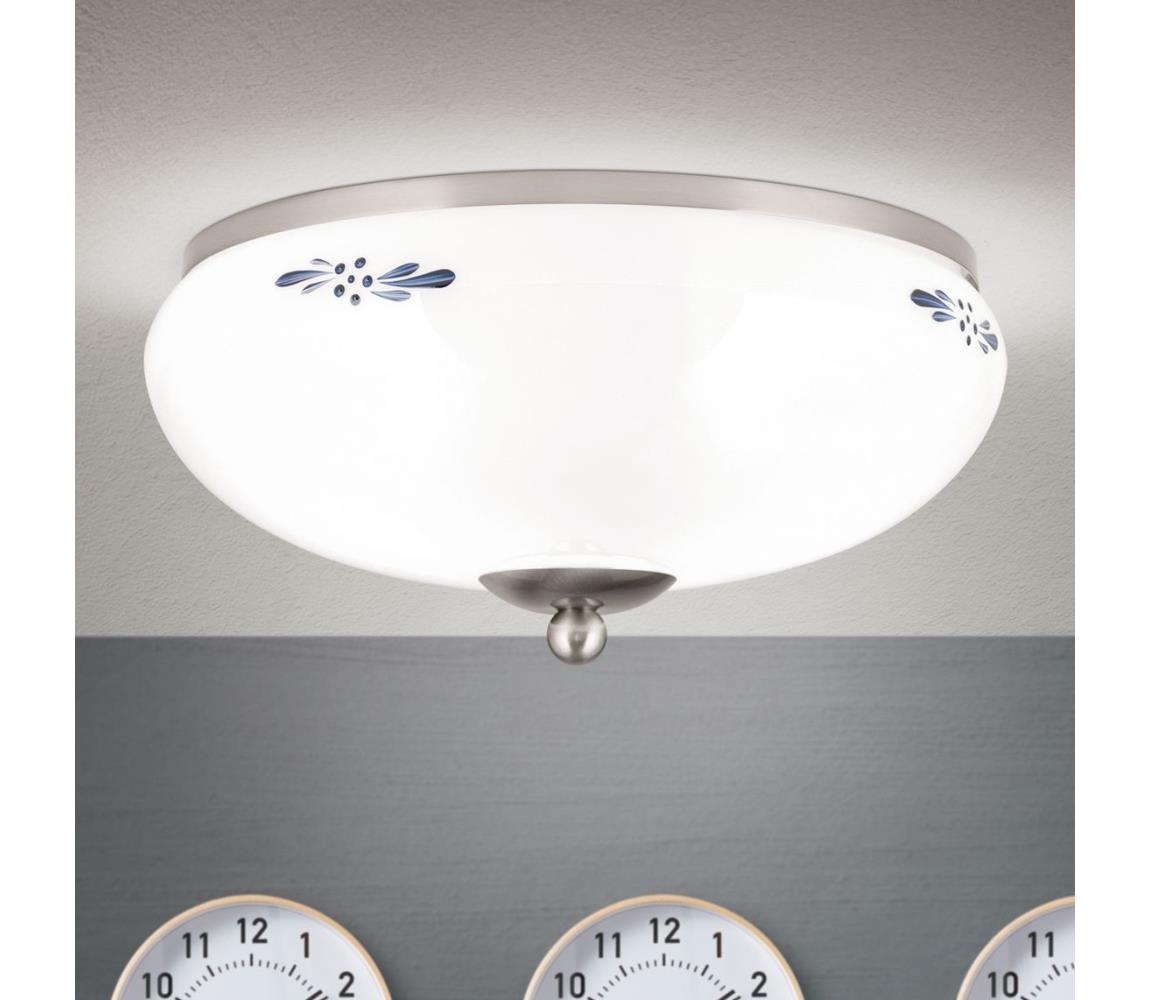 Orion DL 7-673- Stropní svítidlo LANDHAUS 2xE27/60W/230V pr. 28 cm m. chrom/bílá DL 7-673 satin/opal-blau