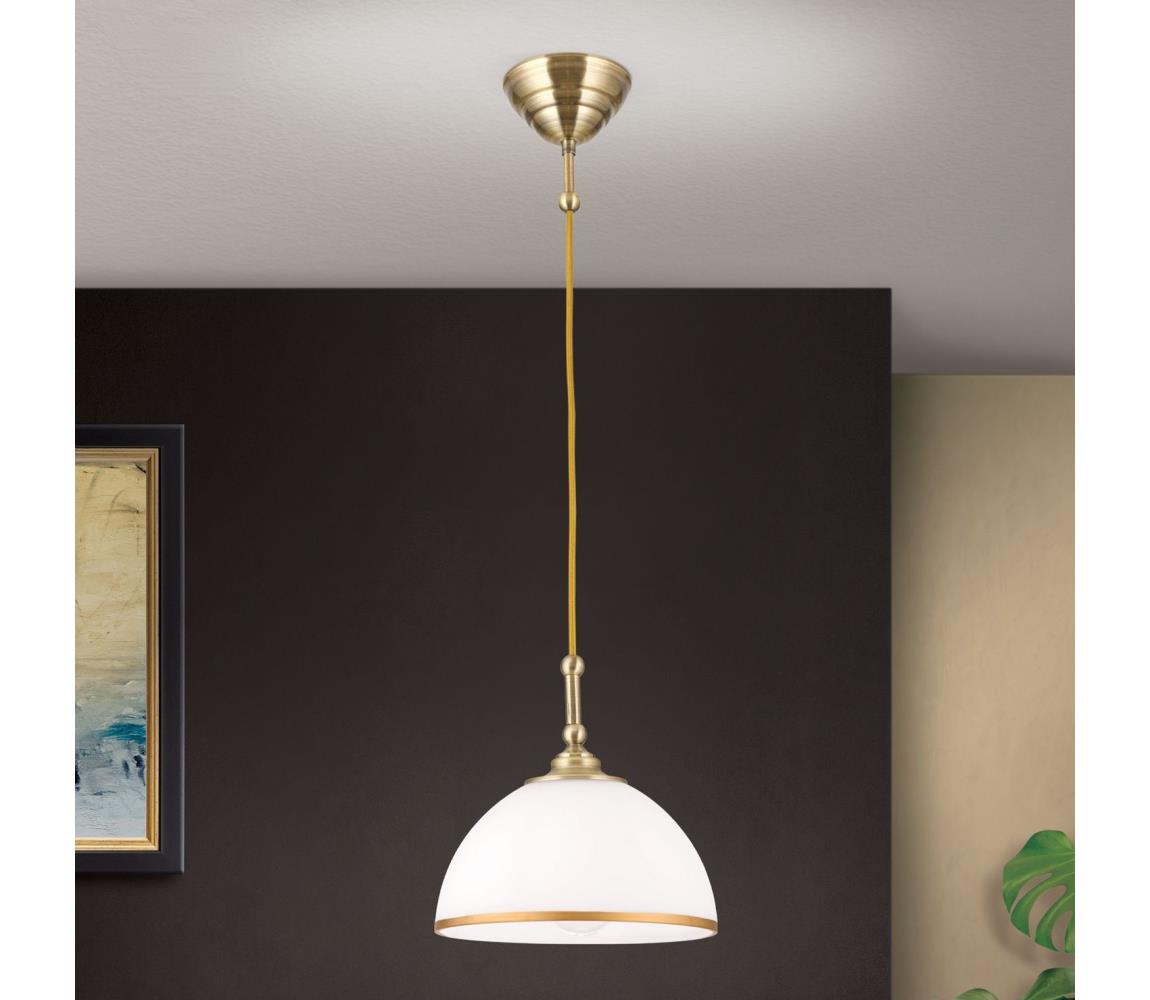 Orion HL 6-1808/1 - Lustr na lanku OLD LAMP 1xE27/40W/230V bílá/mosaz HL 6-1808/1 Patina