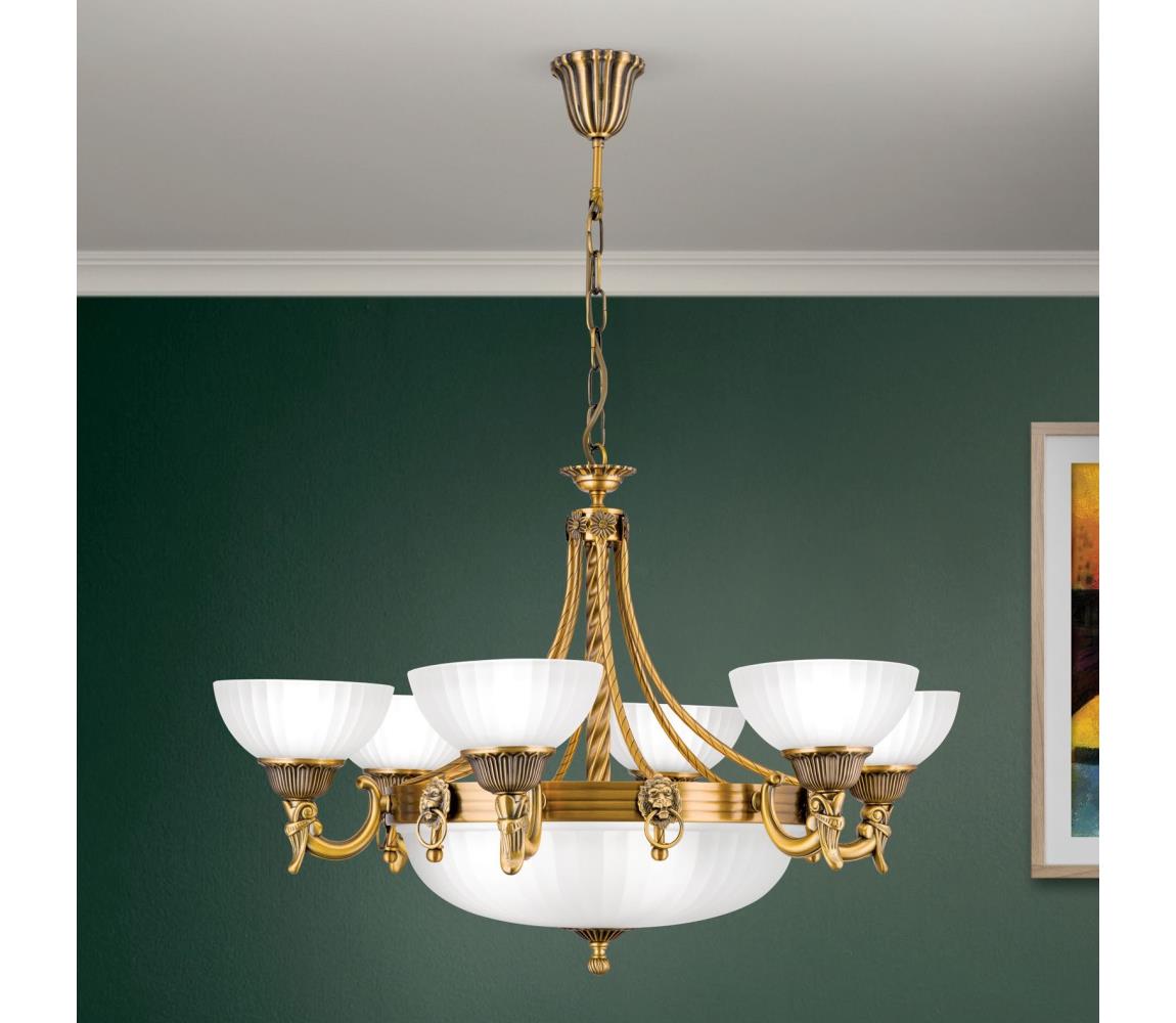 Orion LU 1689/6+3 - Lustr na řetězu ROCCA 9xE27/60W/230V pr. 75 cm bronz/bílá LU 1689/6+3 bronze