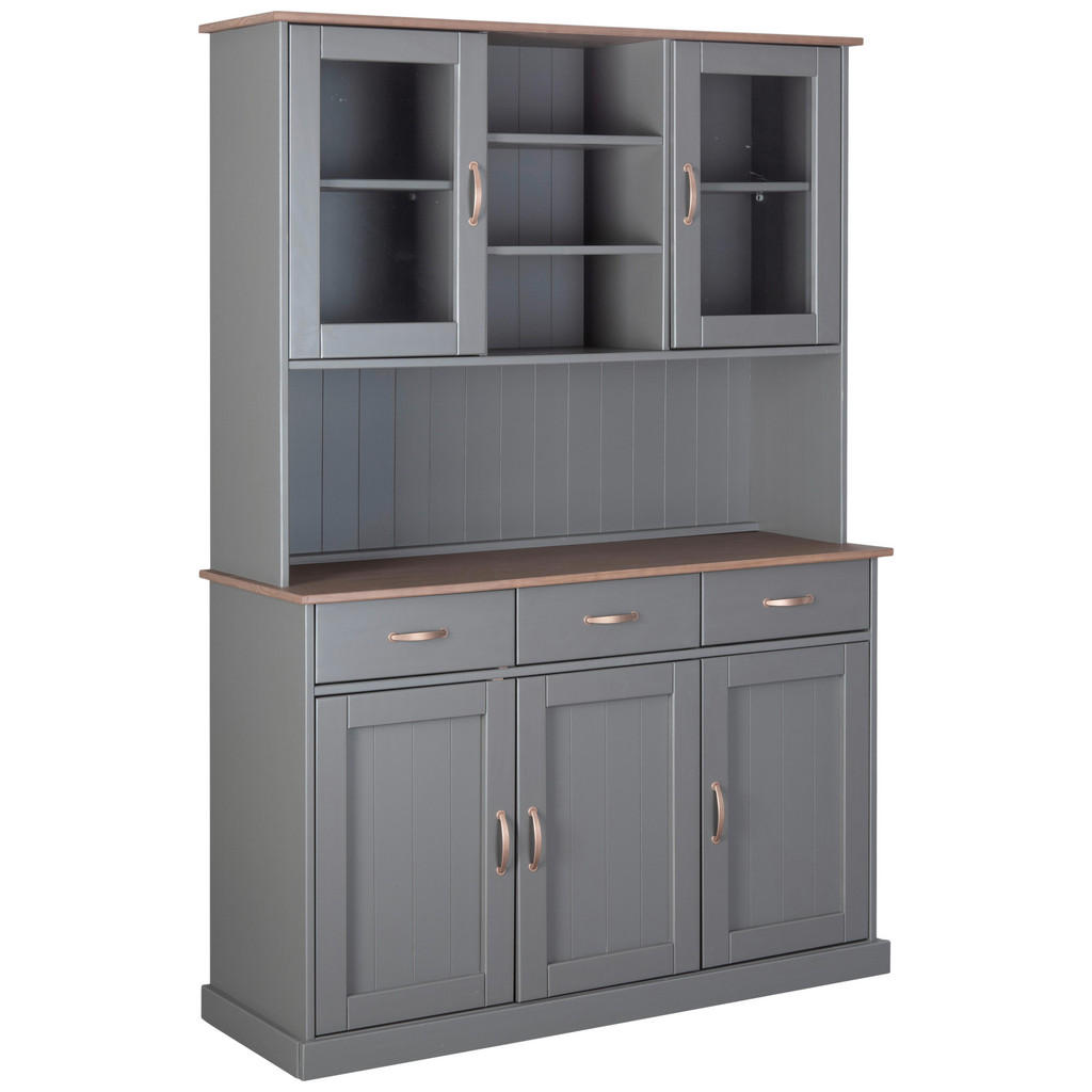 P & B KREDENC, borovice, hnědá, šedá, 131/190/45 cm