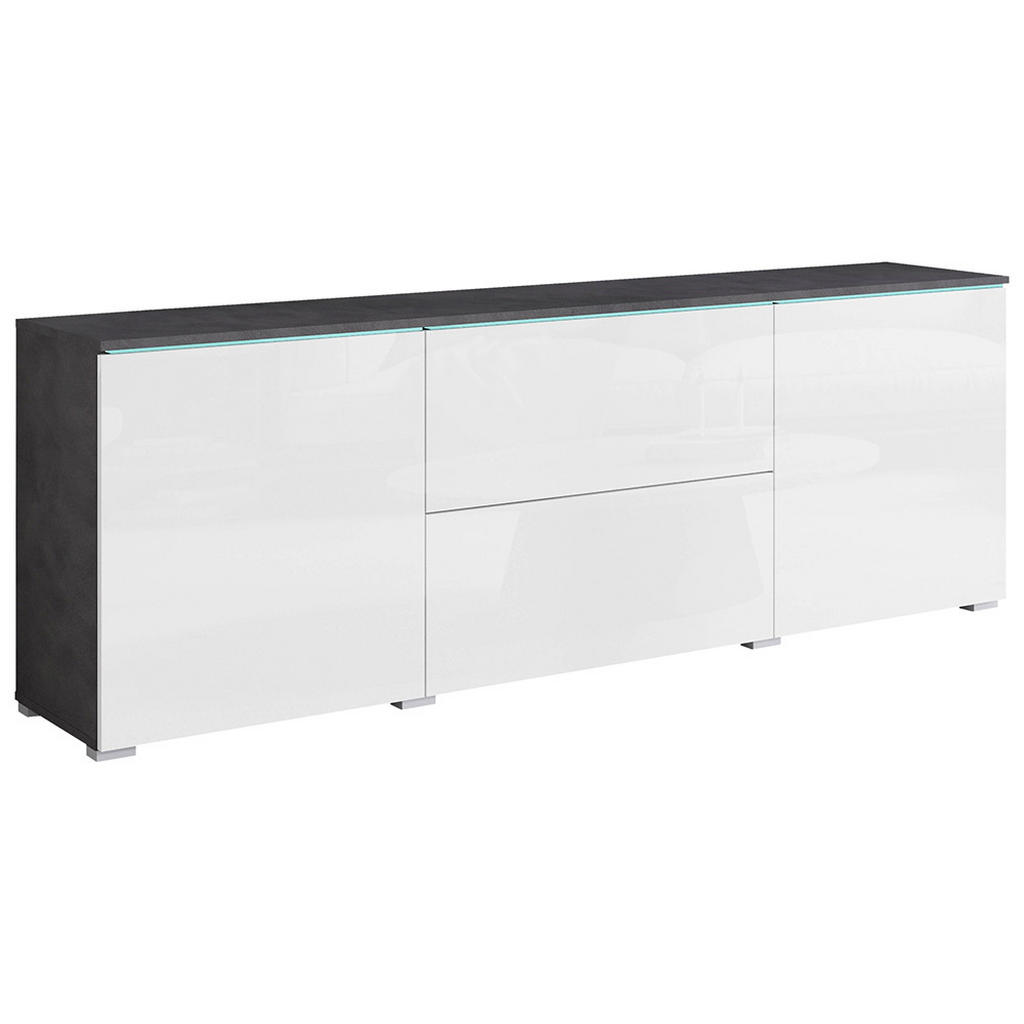 P & B NÍZKÁ KOMODA, antracitová, vysoce lesklá bílá, 180/61,8/34,5 cm