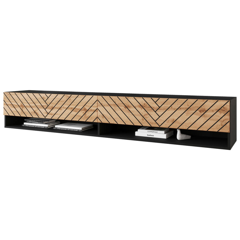 P & B NÍZKÁ KOMODA, černá, dub wotan, 180/30/32 cm