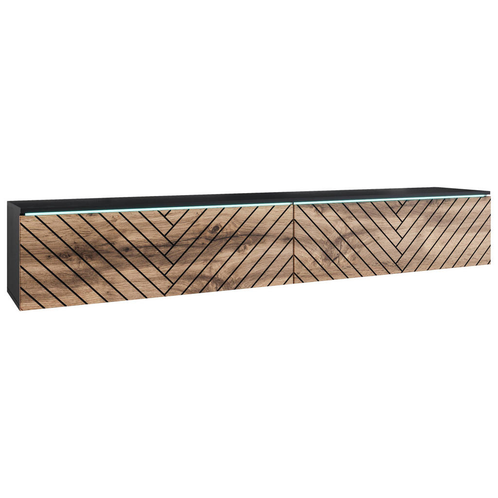 P & B NÍZKÁ KOMODA, černá, dub wotan, 180/30/33 cm