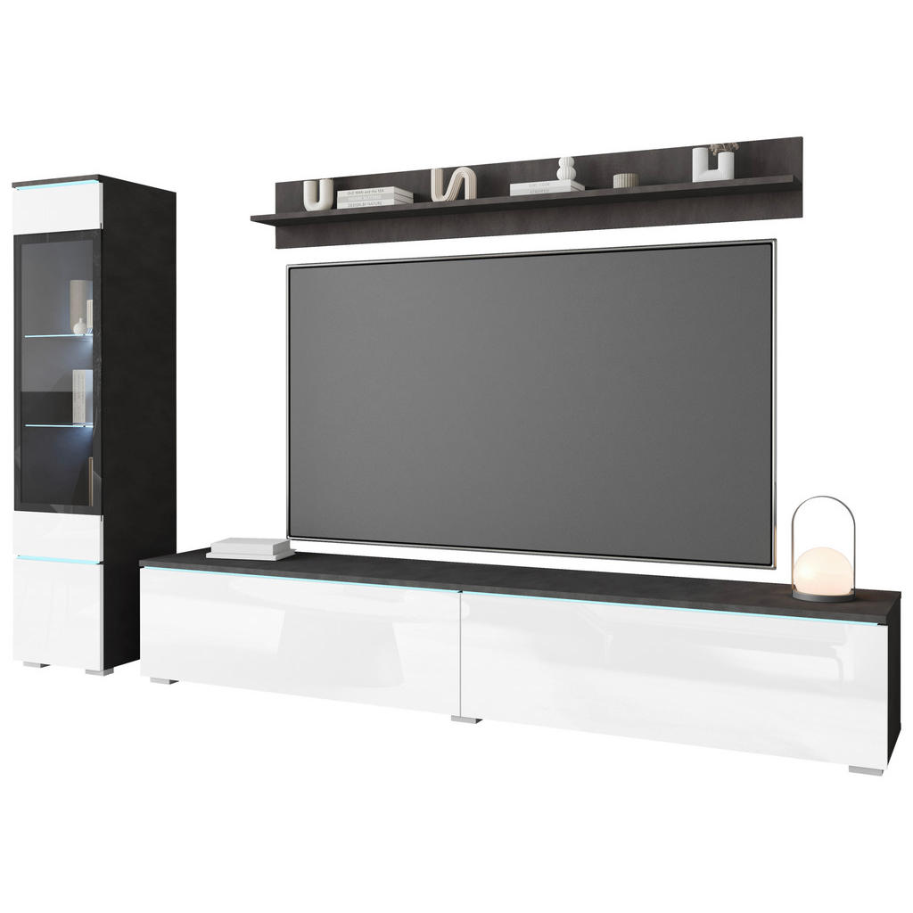 P & B OBÝVACÍ STĚNA antracitová, vysoce lesklá bílá