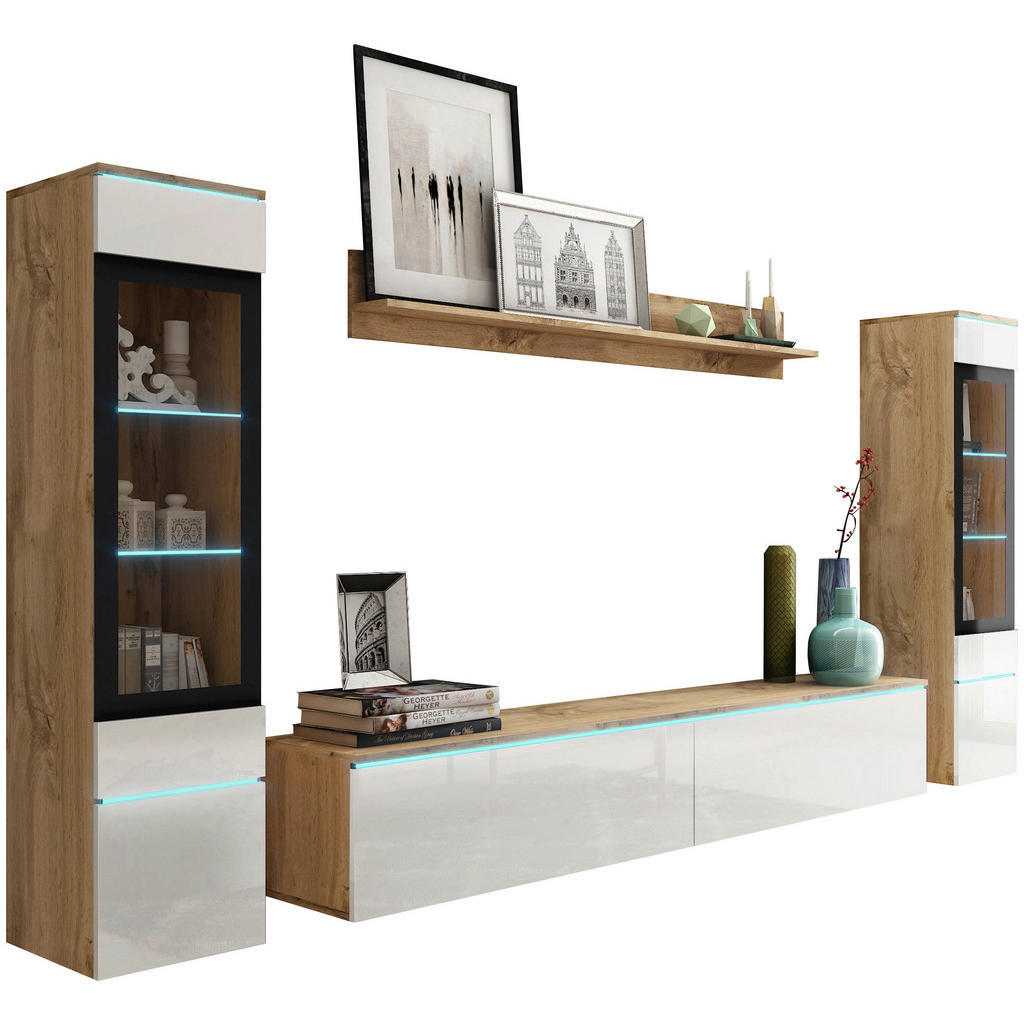 P & B OBÝVACÍ STĚNA dub wotan, vysoce lesklá bílá 1