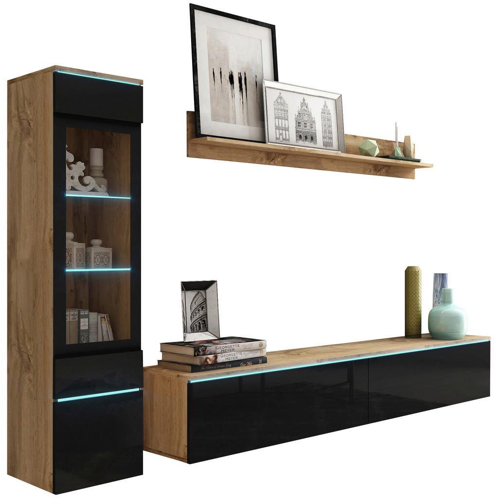 P & B OBÝVACÍ STĚNA dub wotan, vysoce lesklá černá 1