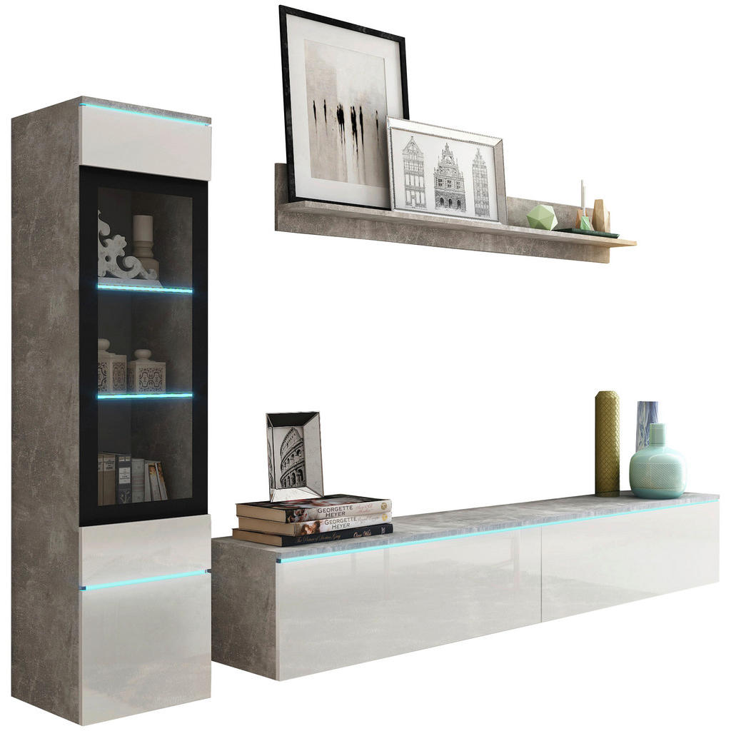 P & B OBÝVACÍ STĚNA šedá, vysoce lesklá bílá 1