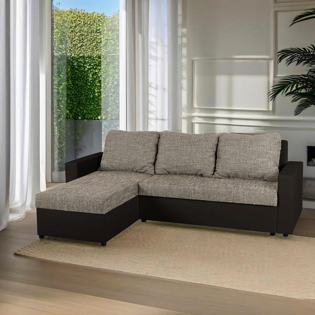 P & B ROHOVÁ SEDAČKA, textil, kompozitní dřevo, cappuccino, mokka