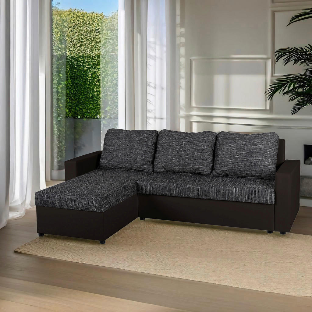 P & B ROHOVÁ SEDAČKA, textil, kompozitní dřevo, černá