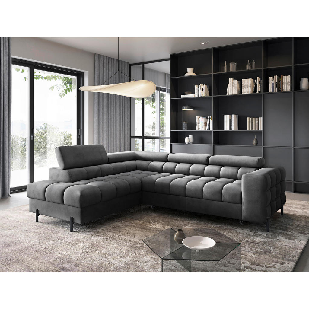 P & B ROHOVÁ SEDAČKA, textil, tmavě šedá