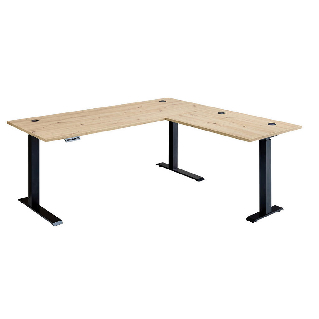 P & B ROHOVÝ PSACÍ STŮL, černá, dub artisan, 185/177/72 cm