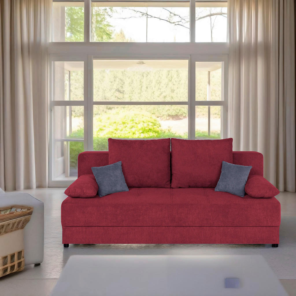 P & B ROZKLÁDACÍ POHOVKA, textil, kompozitní dřevo, bobulová