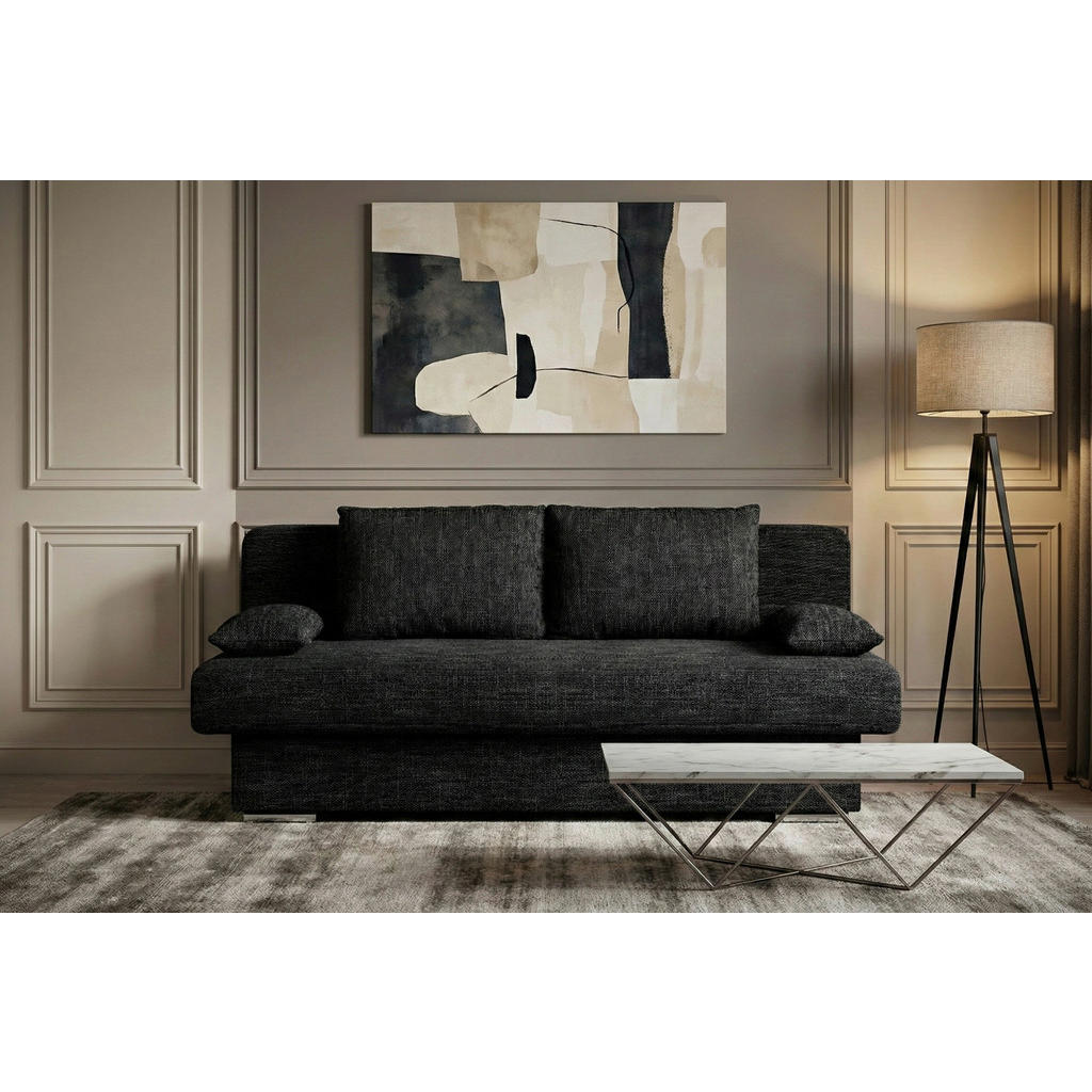 P & B ROZKLÁDACÍ POHOVKA, textil, kompozitní dřevo, černá 1