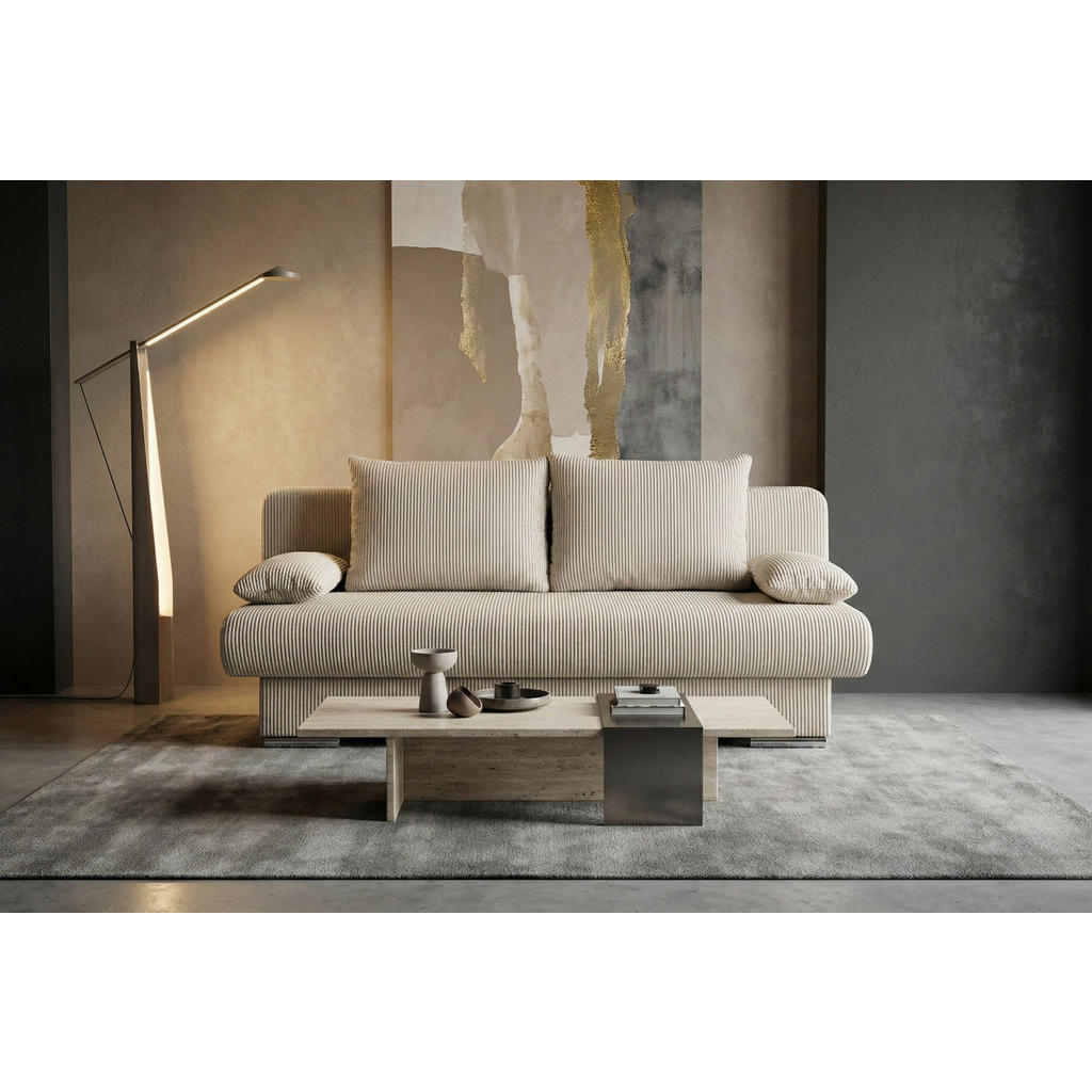 P & B ROZKLÁDACÍ POHOVKA, textil, kompozitní dřevo, krémová