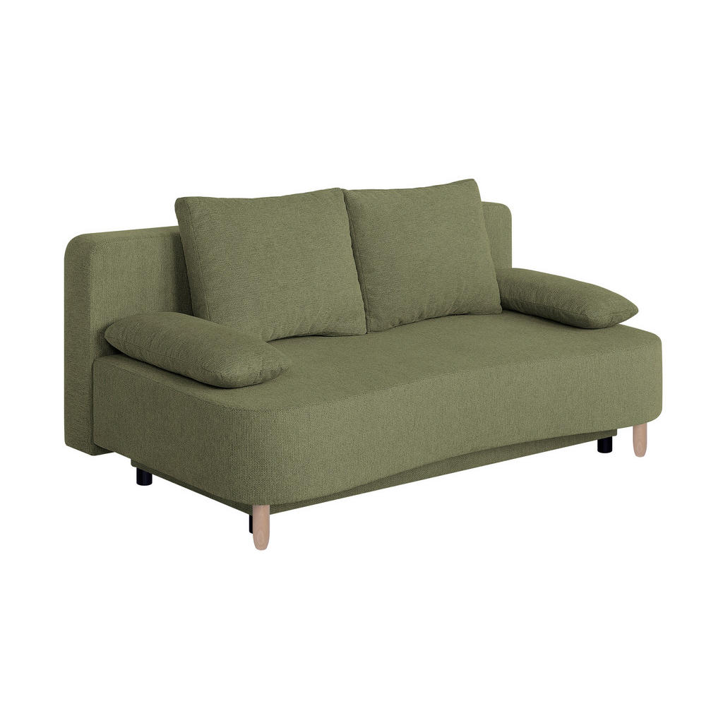 P & B ROZKLÁDACÍ POHOVKA, textil, kompozitní dřevo, olivově zelená 1