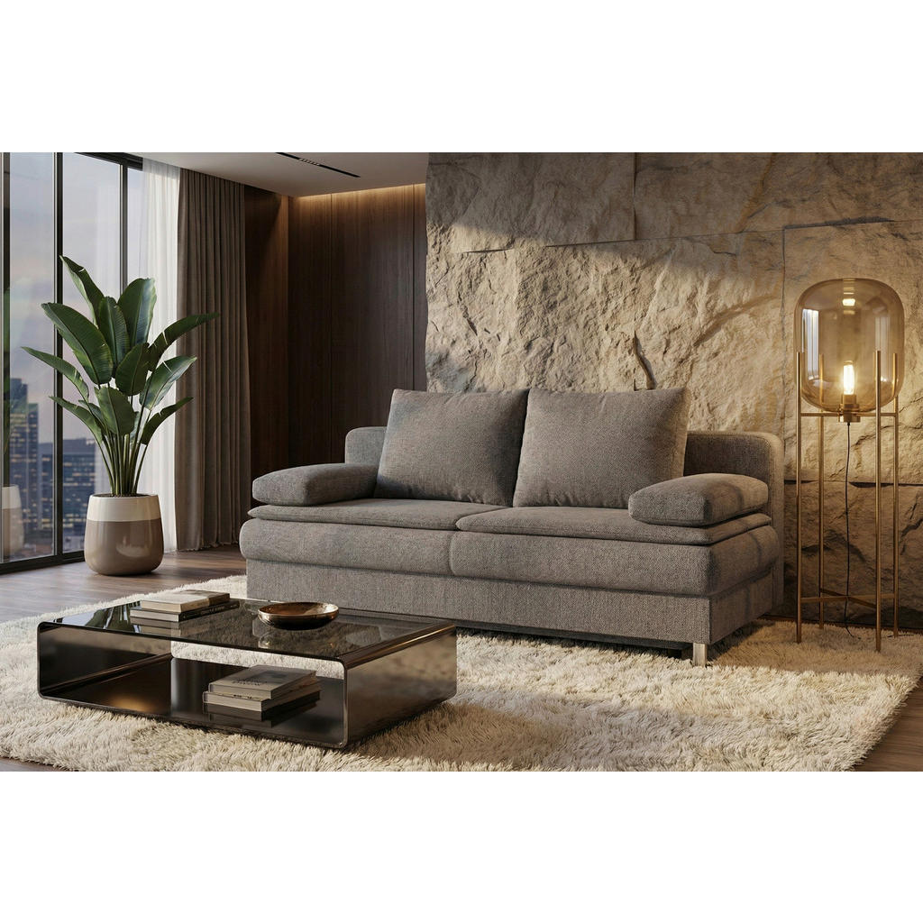 P & B ROZKLÁDACÍ POHOVKA, textil, šedavě hnědá
