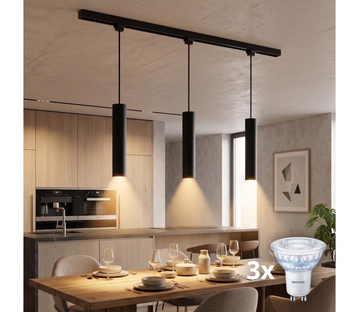 Philips-LED Stm. lustr na lanku v lišt sys EASYLINK 3xGU10/7W/230V 1m černá P7614+3xP4914