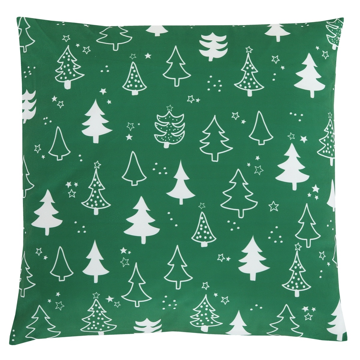 Polštář sametový s výplní, zelený - bílé stromky, 100% polyester, 45 x 45 cm.