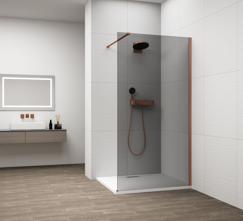 POLYSAN ESCA COPPER MATT jednodílná sprchová zástěna k instalaci ke stěně, kouřové sklo, 1100 ES1211-09