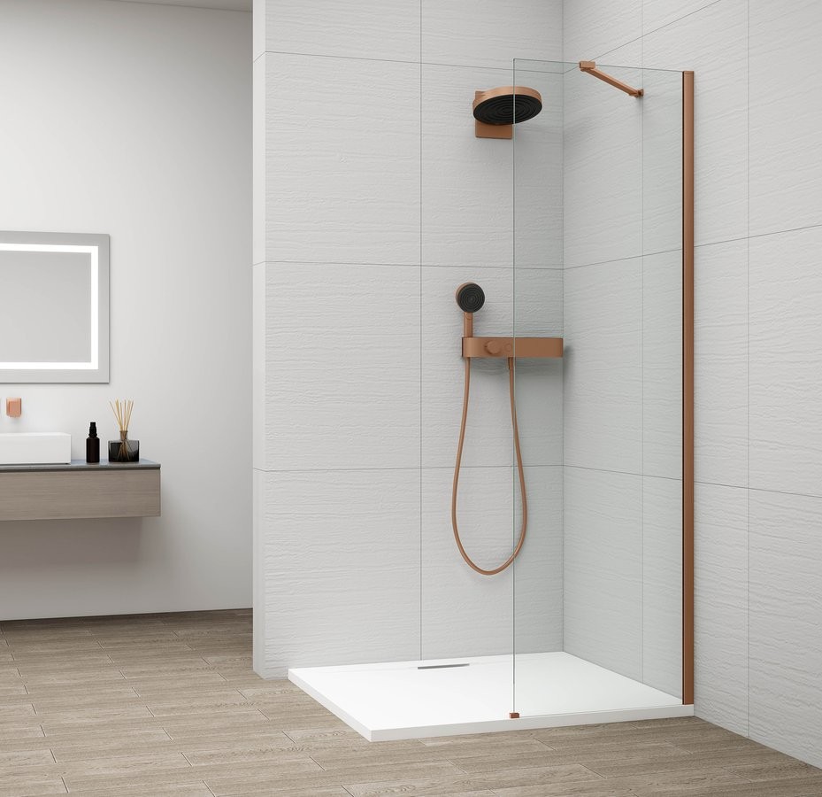 POLYSAN ESCA COPPER MATT jednodílná sprchová zástěna k instalaci ke stěně, sklo čiré, 400 ES1040-09