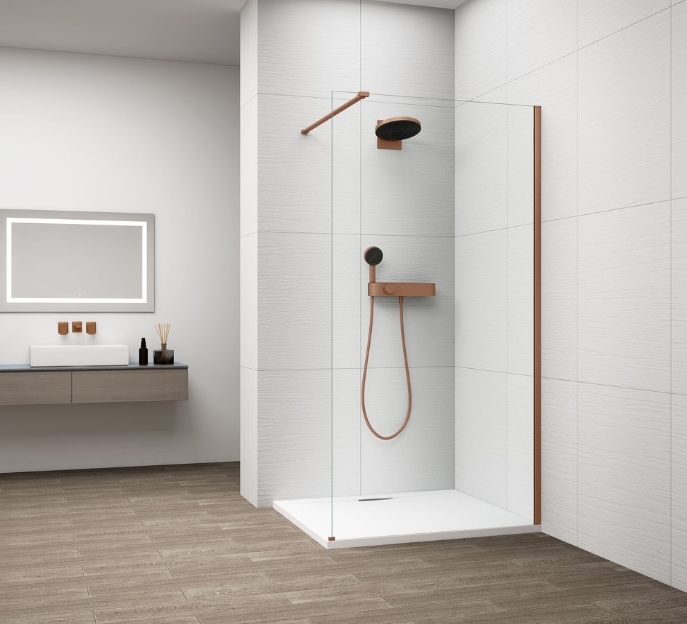 POLYSAN ESCA COPPER MATT jednodílná sprchová zástěna k instalaci ke stěně, sklo čiré, 800 ES1080-09