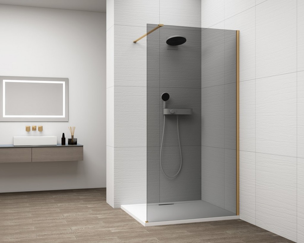 POLYSAN ESCA GOLD MATT jednodílná sprchová zástěna k instalaci ke stěně, kouřové sklo, 1200 ES1212-04