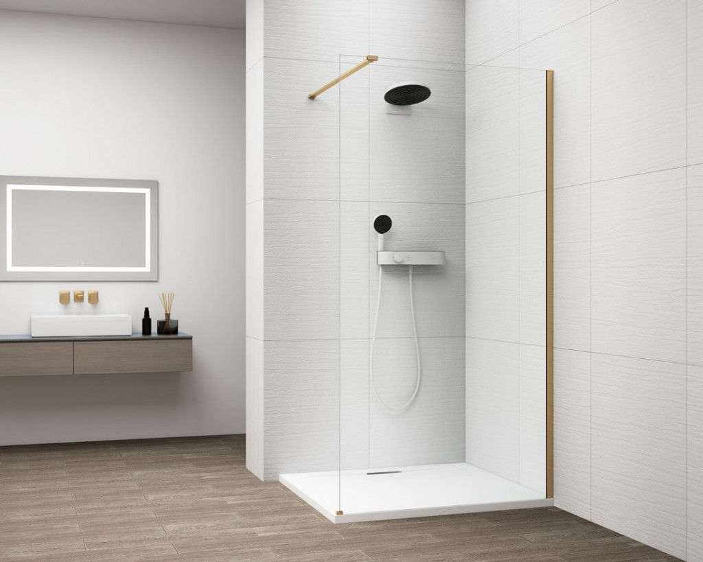 POLYSAN ESCA GOLD MATT jednodílná sprchová zástěna k instalaci ke stěně, sklo čiré, 1200 ES1012-04