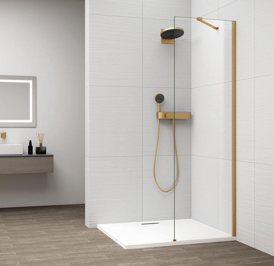 POLYSAN ESCA GOLD MATT jednodílná sprchová zástěna k instalaci ke stěně, sklo čiré, 300  ES1030-04