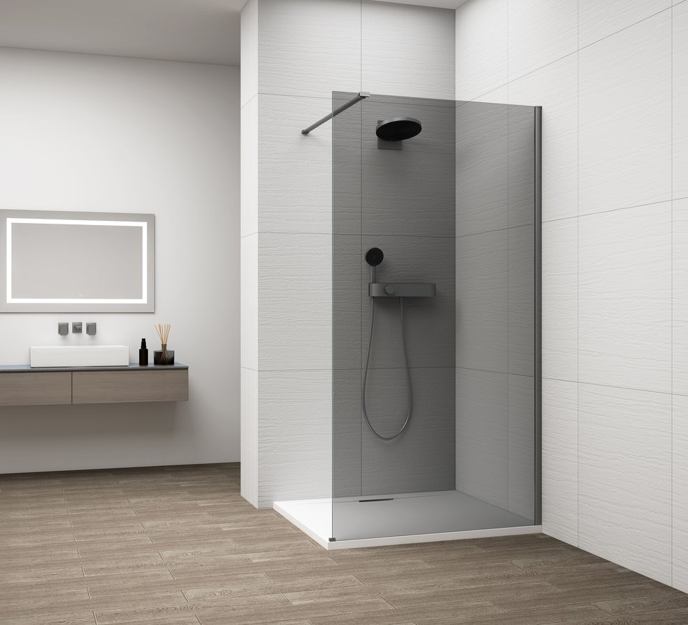 POLYSAN ESCA GUN METAL jednodílná sprchová zástěna k instalaci ke stěně, kouřové sklo, 1100 ES1211-11