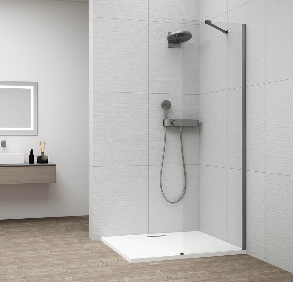POLYSAN ESCA GUN METAL jednodílná sprchová zástěna k instalaci ke stěně, sklo čiré, 400 ES1040-11