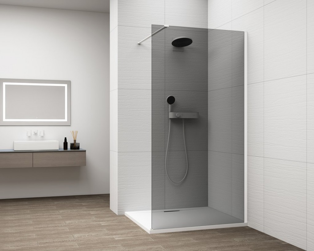 POLYSAN ESCA WHITE MATT jednodílná sprchová zástěna k instalaci ke stěně, kouřové sklo, 1100  ES1211-03
