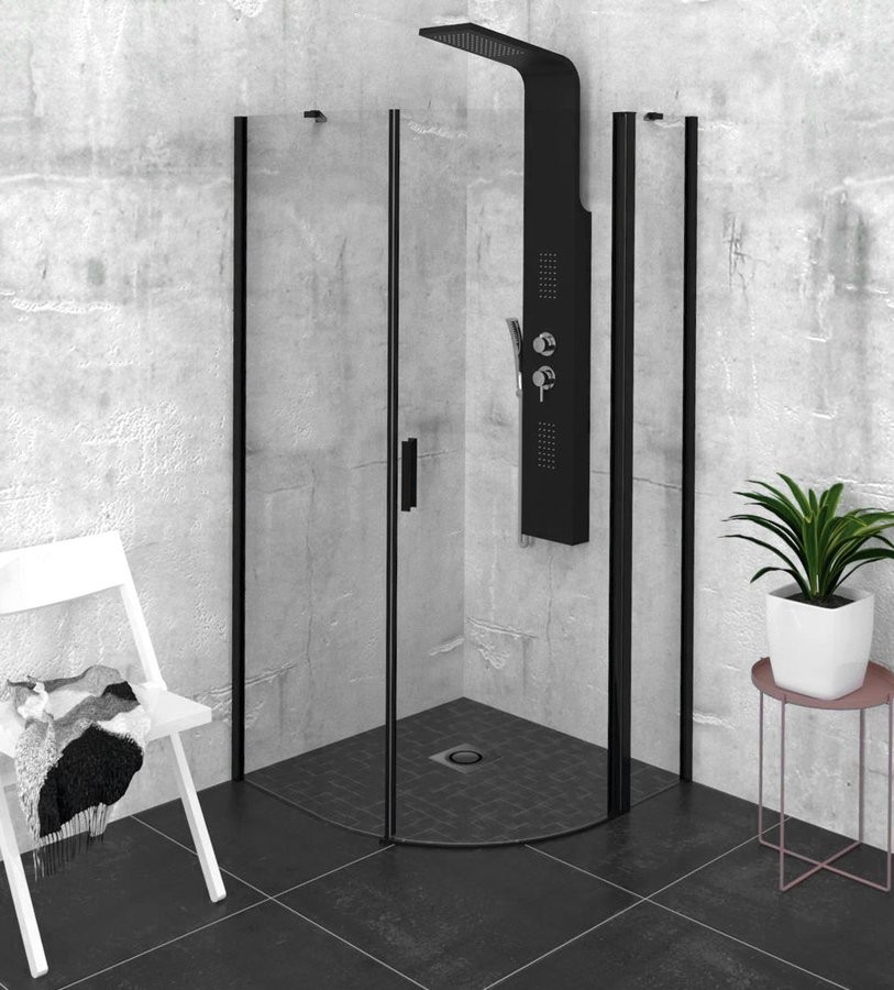POLYSAN ZOOM BLACK čtvrtkruhová sprchová zástěna 900x900, čiré sklo, pravá ZL2615BR