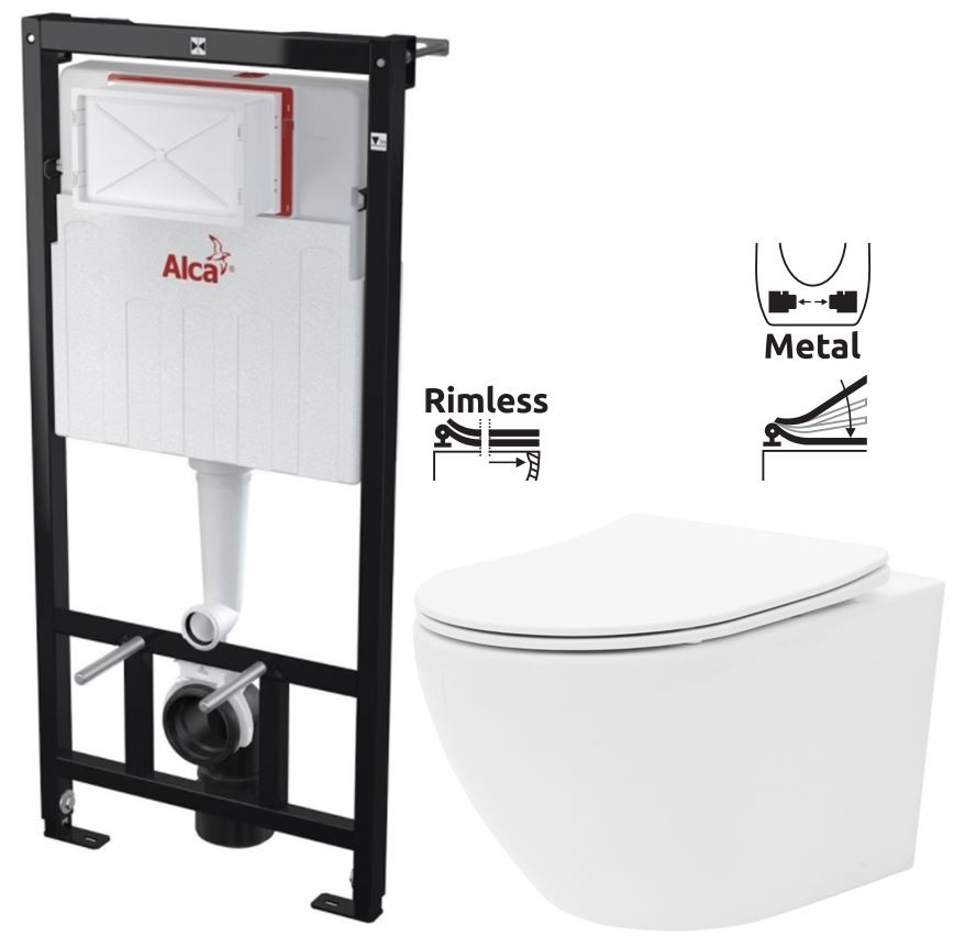 Předstěnový instalační systém bez tlačítka + WC REA Carlo Flat Mini Rimless + SEDÁTKO AM101/1120 X CF1