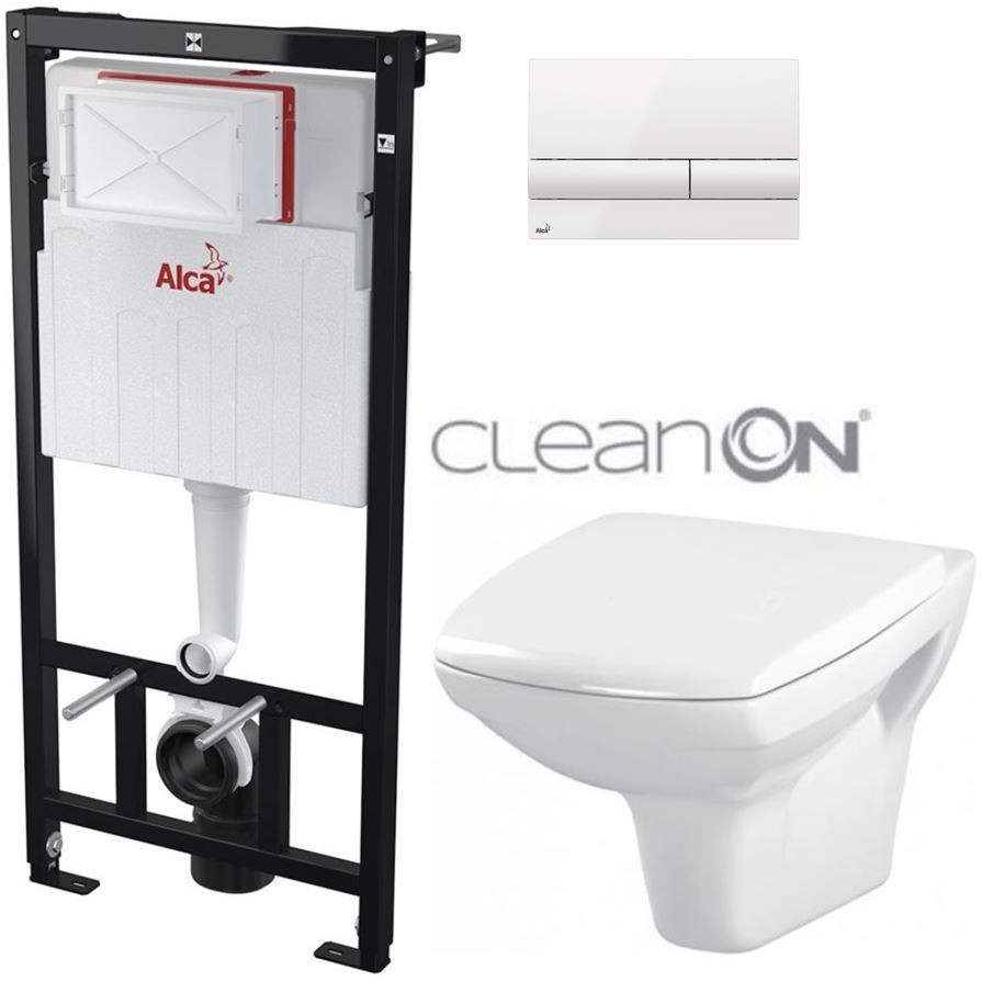 Předstěnový instalační systém s bílým tlačítkem M1710 + WC CERSANIT CLEANON CARINA  + SEDÁTKO AM101/1120 M1710 CA1