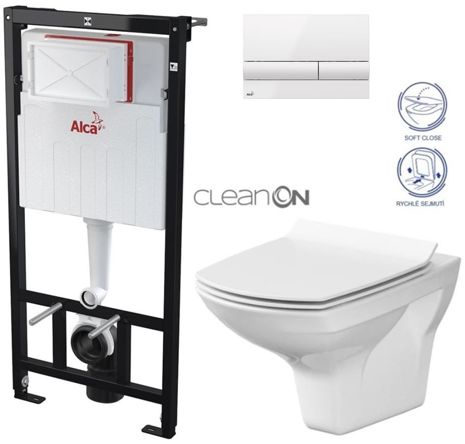 Předstěnový instalační systém s bílým tlačítkem M1710 + WC CERSANIT CLEANON CARINA + SEDÁTKO AM101/1120 M1710 CA3